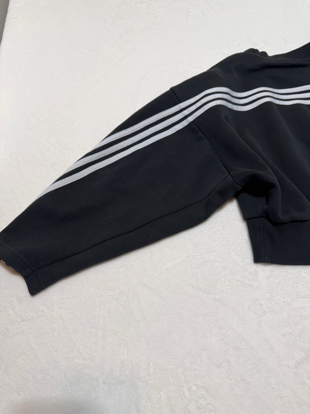 adidas Black Cropped Crewneck Sweatshirt with White Sleeve Stripes - Picture 6 of 9